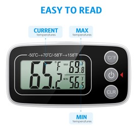 【2 Pack】Brifit Fridge Thermometer, Digital Refrigerator Freezer Thermometer with Large LCD Display, Min/Max Function, 3 Support Methods, °C/°F Convertible for Home, Restaurants, Bars