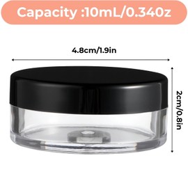 2 Pcs 10ml/0.34oz Black Plastic Refillable Loose Powder Containers, Empty Travel Small Loose Powder Compact Reusable No Leak Compact with Rotatable Sifter and Black Screw Lid