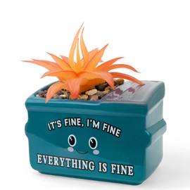 YINUOWEI Dumpster Fire Fake Plants in Ceramic Succulent Pots Desk Decor, Emotional Support Positive Thinking Office Desk Accessories, Motivational Gifts for Women, Men, Coworkers