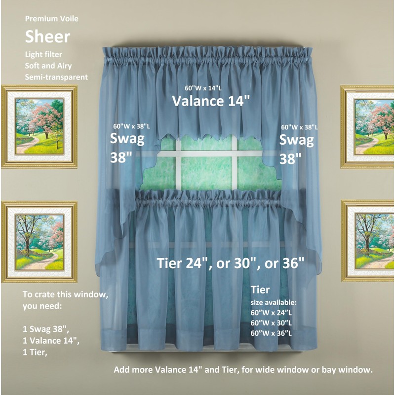 Today's Curtain Emelia Original Voile Tier Pair 24", Wedge Blue,