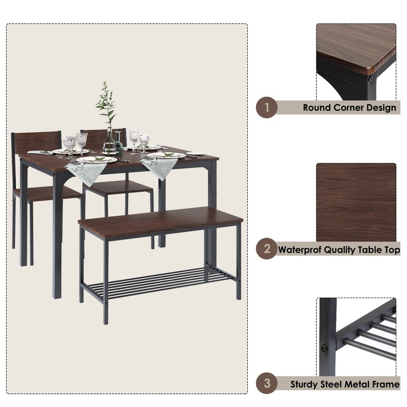 DlandHome 4 Person Dining Table Set, Dining Table with 2