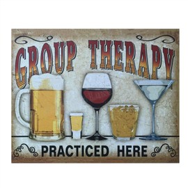 "Group Therapy-Practiced Here"- 10 x 8"- Funny Vintage Drinking Sign Print. Alcohol Wall Decor-Ready To Frame. Distressed Replica Print. Perfect Retro Addition for Man Cave-Bar-Dorm-Pub. Great Gift!