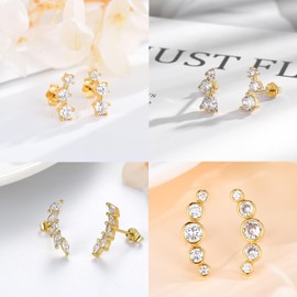 Sterling Silver Women's Earrings, 4 Pairs Hypoallergenic Cubic Zirconia Gold-Plated Flower Earrings Cartilage Silver Earrings Sets, Multiple Ear Holes, Birthday Wedding