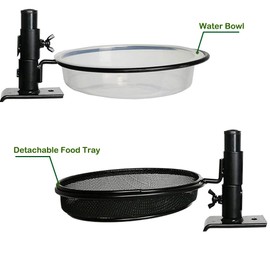 HLTOP 2 Pack Deck Bird Feeders Deck Mount Bird Bath with Metal Mesh Tray and Water Bowl - Detachable and Adjustable Heavy Duty Sturdy Clamp Stand - Balcony Bird Feeder Perfect for Attracting Birds