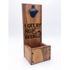 Bottle Opener with Dropbox Cap Catcher - Solid Wood & Rustic Cast Iron Opener - Many Laser Engraved Designs Available - Wall mount or Freestanding (I Get by with Help From my Beer)