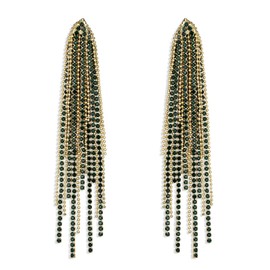 Flyonce Sparkly Rhinestone Bridal Chandelier Earrings, Crystal Statement Long Chain Tassel Dangle Earrings for Women Green Gold-Tone