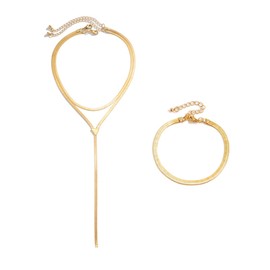 WLL Chunky Gold Choker Necklace for Women Trendy Silver Statement Necklace Long Snake Chain Drop Necklace and Bracelet Charm Prom Body Jewelry Accessories Gifts (gold)