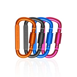 ODLY Locking Carabiner Clip - Durable Aluminum Alloy D-Ring Clips for Camping, Hiking, Traveling - Strong, Lightweight, and Secure Keyring Hook - Ideal for Outdoor Activities (4x Colorful)