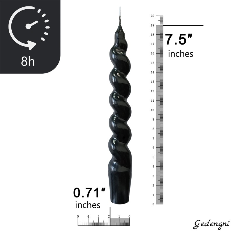 7.3Inch Black Spiral Taper Candle, Blue Candle Sticks Twisted Candles
