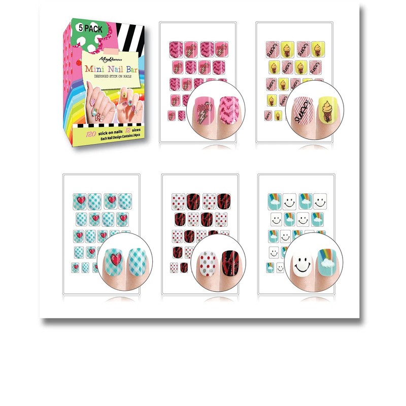 MayQueen 120 PCS 5 Pack Children Acrylic Press On Pre-Glued