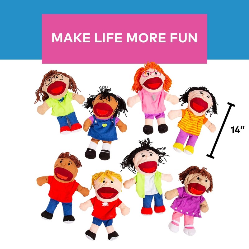 Fun Express Hand Puppets for Kids - 8 Multicultural Plush