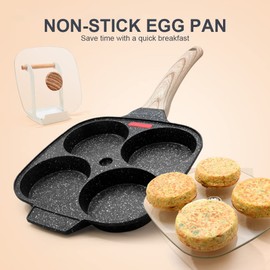 Bobikuke Fried Egg Pan, Egg Frying Pan with Lid Nonstick 4 Cups Pancake Pan Aluminium Alloy Cooker for Breakfast, Induction Compatible