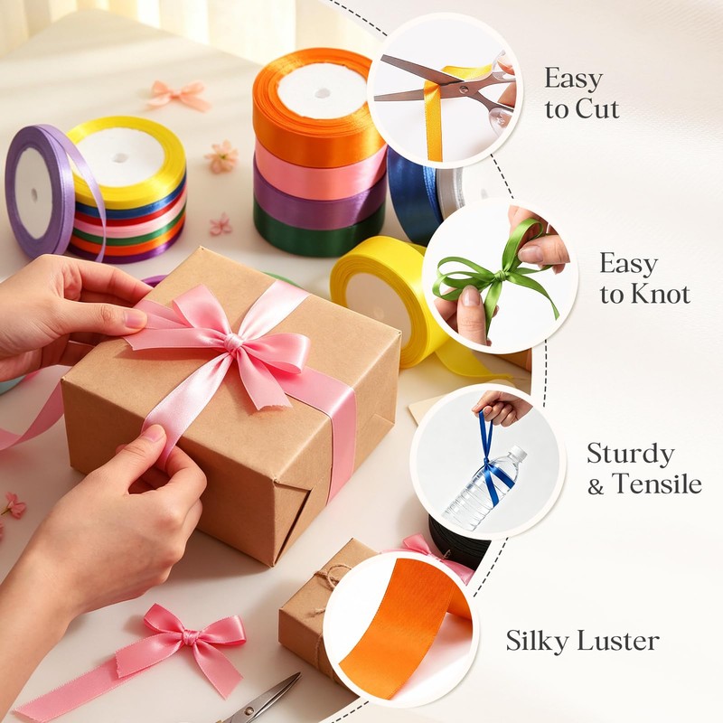 Xnegau 12 Colours Satin Ribbons 25mm x 22m Gift Wrapping