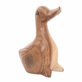 DUONGJAIS BRAND Good Luck Wooden Hand Carved Wooden Duck Statue, Sculpture Art Decorative Rustic Home Decor Accent Handmade Handcrafted Decoration Natural Color