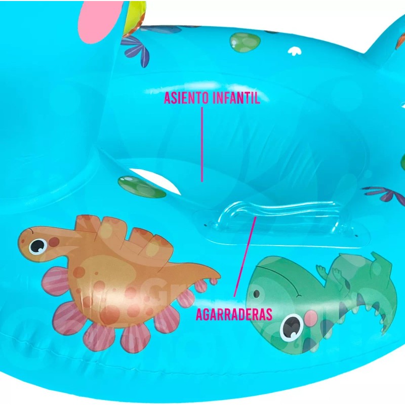 Grupo Carnavallia Inflable Dinosaurio Bebé Flotador C/ Asiento Azul Salvavidas