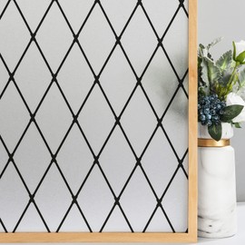 VELIMAX Frosted Black Lattice Window Film Static Cling Window Privacy Films Decorative Glass Vinyl Film for Windows Removable Sun Blocking Anti-UV 23.6x157.4 inches