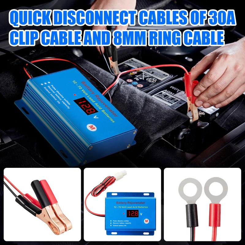 Battery Desulfator Reconditioner for 12V–72V Lead-Acid Batteries, Pulse Repair to