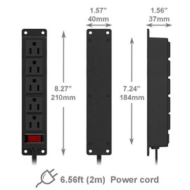 Mountable Power Strip with USB Ports,Wall Mount Power Outlets Screw Down Power Socket in Desk Under Cabinet Power Station 5AC Outlet 6.56 Feet Extension Cord, On&Off Switch