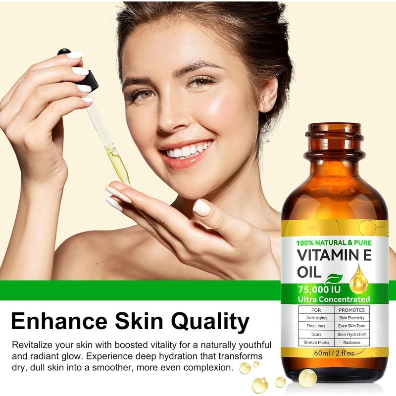 Aceite de Vitamina E para Masaje Corporal, 75000 UI, Orgánico,