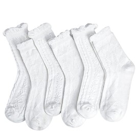 Zuimei 6 Pairs White Frilly Socks Women Cute Lace Socks Ruffle Ankle Socks Breathable Cotton Dance Dress Socks Frilly Crew Socks Princess Style for Women Ladies Girls