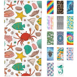SAYOUZ Microfiber Beach Towel, Exotic Shell Starfish and Stone Beach Towels for Women Men, Extra Large 29.5” X 59”, Quick Drying Lightweight Sand Free Bath Swim Towel