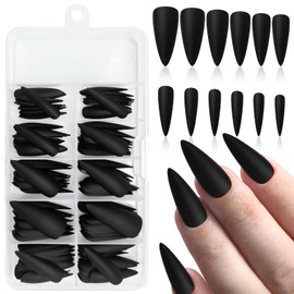 GlamRays Pack of 120 Stiletto Press On Nails Long Full Cover Matte Black False Nails Acrylic Pure Colour False Nails for Women and Girls DIY Manicure