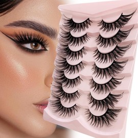 Laizego Fox Eye Lashes Natural Wispy Lashes Soft Faux Dramatic Eyelashes Fluffy Faux Mink Lashes Natural Look Clear Band Lashes Pack 7 Pairs (XF8)
