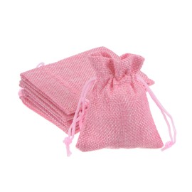 HARFINGTON 5pcs Small Burlap Bags with Drawstring, 2.8" x 3.5" Gift Bag Jewelry Pouches for Wedding Party Presents Festival Favors, Pink