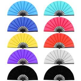 10 Pcs Large Chinese Folding Fan Bulk, Mix Color Popping Clacking Fans for Line Dancing Boots on The Ground Hand Fan for Dancing Performance Wedding Party Festival Decorative (9 Colors)