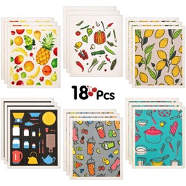 Remagr 18 Pcs Swedish Kitchen Dish Towels Kitchen Cloths Reusable Sponge Cleaning Cloths Absorbent Dish Cloth Quick Drying Washable Cleaning Wipes No Odor Hand Towel (Fruits)