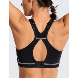 SYROKAN Women's High Impact Full Support Wire Free Padded Active Sports Bra Black 38E