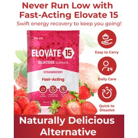 Elovate 15 Fast Acting Glucose Packets - Quick Dissolving, Gluten-Free 15g of Glucose Powder Packets for Sugar & Energy Dips - Oral Dextrose Powder for Kids & Adults, Hypoglycemia (12 x Strawberry)