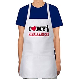 Makoroni - I LOVE MY HIMALAYAN CAT Cat Cats Apron Adjustable Kitchen Chef Apron with 2 Pockets Cooking Baking, DesF74