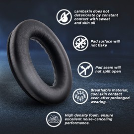 Lambskin QC45 Earpads Cushions Replacement Ear Pads for Bose QC 45 QuietComfort Sheepskin Leather Handpicked-Quality (QC45 Black)