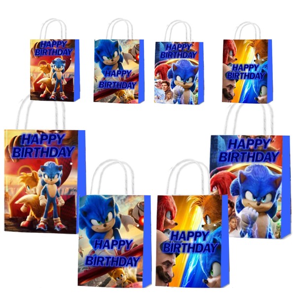 20 Sonic-Inspired Party Paper Bags for Kids' Birthday Party - Favor and Goody Candy Bags with Treats - 4 Patterns Available.