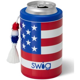 Swig Life Standard Can Cooler, 12oz Insulated Bottle & Can Holder, Stainless Steel Can Cooler, Can Covers for Standard 12 oz Beer Bottles, Beach Accessories for Women (All American)