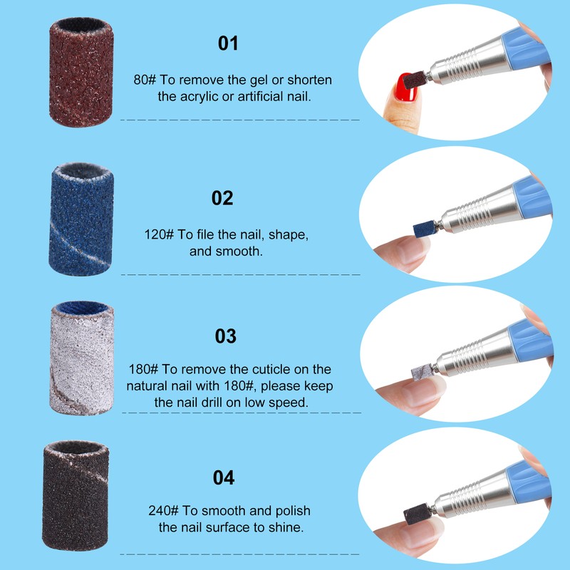400pcs Sanding Bands with 2 Nail Drill Bits for Manicure