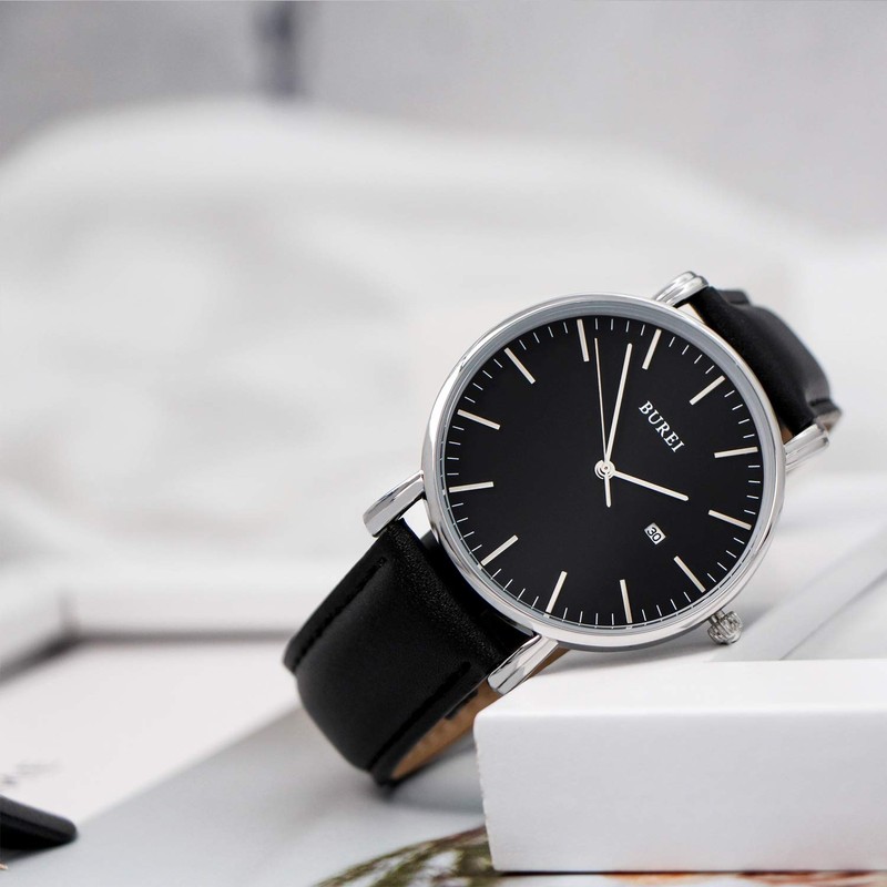 BUREI Stylish Men's Watches Minimalist Ultra Slim Date Large Face