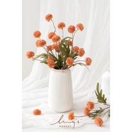 Ling's Moment Pompon Mum Artificial Flower, 5pcs Faux Silk Mini Chrysanth with Stems, Bulk Fake Wedding Filler Flowers for DIY Bouquet Centerpieces Arrangements Shower Decorations, Burnt Orange
