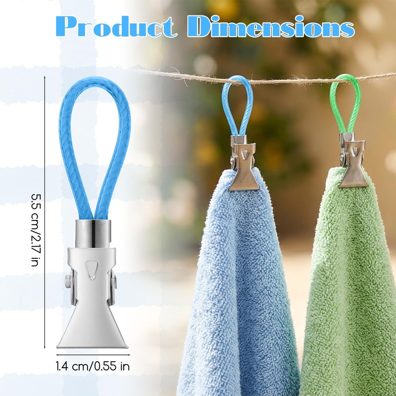 15 Pcs Towels Clips with Hanging Loop, Hanging Towel Clip