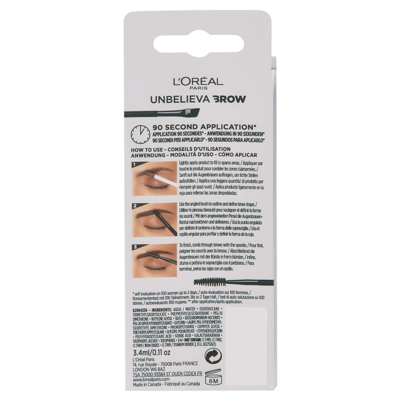 L'Oreal Paris UnbelievaBrow Long-Lasting Eyebrow Gel, Smudge-Proof, Transfer-Proof, Waterproof, 102