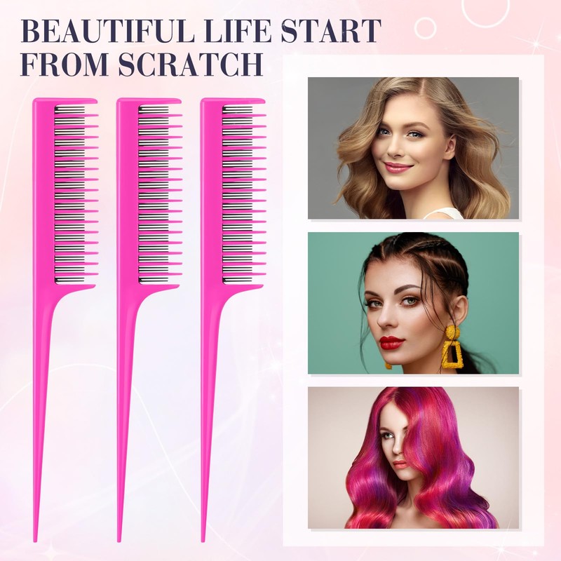 Leinuosen 3 Pcs Triple Teasing Comb for Women Plastic Rat