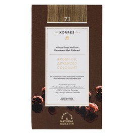 KORRES Argan Oil Colourant - Ammonia Free Hair Colour Ash Blonde 7.1 - 100% Grey Hair Coverage & Vegan for a Long-Lasting Colour Result
