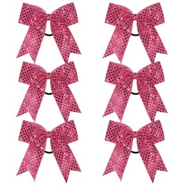 Cheer Bow Sequin 6 Inch 6 Pcs Bling Fling Cheerleader Cheerleading Jumbo Cheer Bow Hair Tie Hair Bow School (Pink)