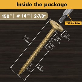 FMhotu 2-7/8 Inch Heavy-Duty Outdoor Wood Screws Assortment Fastener Kit, 150Pcs Star Drive Deck Screws, Rust Resistant Timber Screws for Timber/Log/Landscaping Wood (#14 x 2-7/8" Tan)