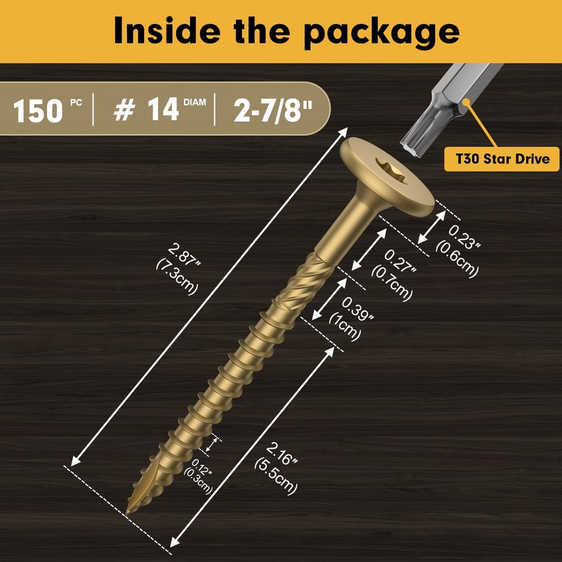 FMhotu 2-7/8 Inch Heavy-Duty Outdoor Wood Screws Assortment Fastener Kit,