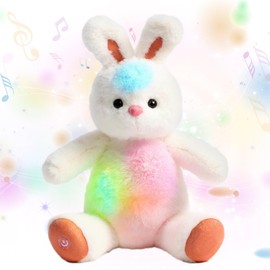 Cuteoy Musical Plush Bunny Stuffed Animal Glowing LED Light-up Nightlight Toys Singing Lullabies Birthday Christmas Plushies Rabbit Gifts for Kids Boys Girls,13"