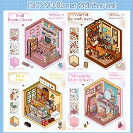 Snycler DIY 3D House Sticker Kit - 12 Sets of 3D Cartoon Scene Miniature Stickers for Adults & Kids, Fun Room Decor, Stress Relief, Creative Wall Art, Home Decoration（12sets-2）
