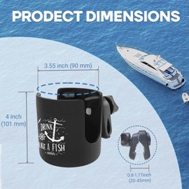 Boat Rail Cup Holder with 360 Degree Rotation Adjustable Clamp,Large Caliber Designed, Clamp On Cup Holder No Drilling for Pontoon Boat, Bimini Top Hardware. (1 Piece)