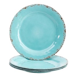 Tommy Bahama 100% Melamine 4-Dinner Plates (11” Diameter) RUSTIC CRACKLE LIGHT BLUE